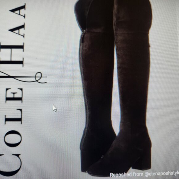 Cole Haan "Raina" Black Suede Leather Block Heeled Boots. Fold Over. NIB. Size 7 - Picture 1 of 9
